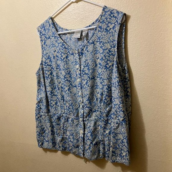 Y2K Emma James Women's Blue Floral Cottage Sleeveless Button Up Shirt Size M/L - Picture 1 of 4